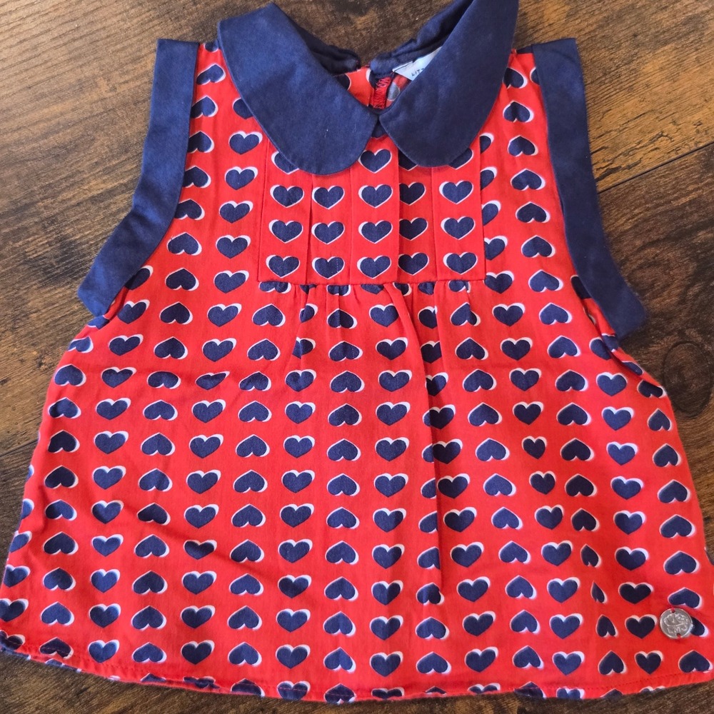 Little Marc Jacobs Red Navy‎ Heart Print Peter Pan Collar Top 12M 74 Sleeveless